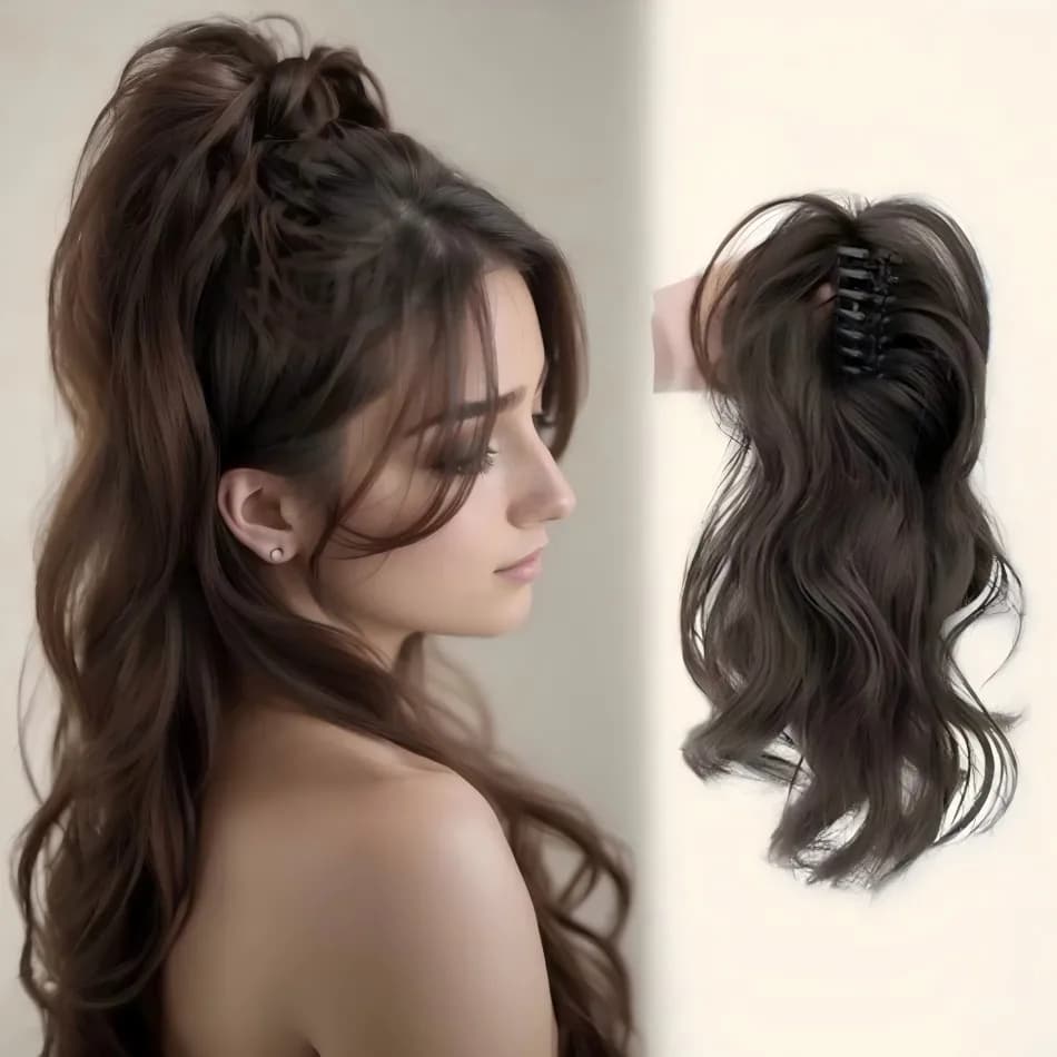 Extension per capelli a coda di cavallo sintetica ondulata corta da 12 pollici con clip a griffa, resistente al calore, con fermagli per uso quotidiano da donna