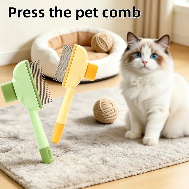 Self Cleaning Pet Hair Comb One Button Release Cat Dog Brush Stainless Steel Needle Comb Removes Loose Fur Pet Grooming Tool