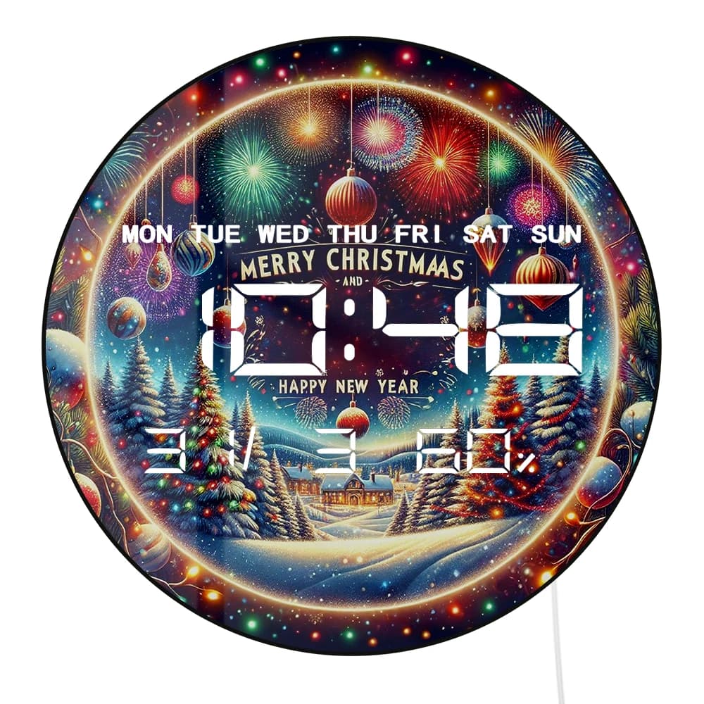 Orologio da Parete Digitale Natalizio con Display LED, Calendario, Temperatura e Oscuramento Automatico, Orologio Elettronico per un Felice Anno Nuovo
