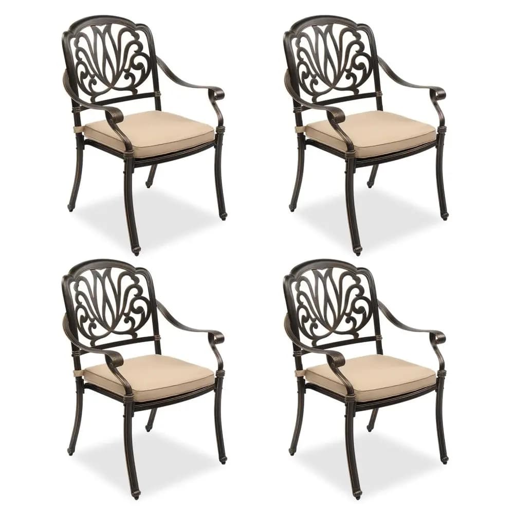 Set di 4 Sedie da Esterno con Cuscini, Sedie da Giardino in Alluminio, Mobili da Esterno in Alluminio Pressofuso, Sedie da Esterno in Alluminio per Ba