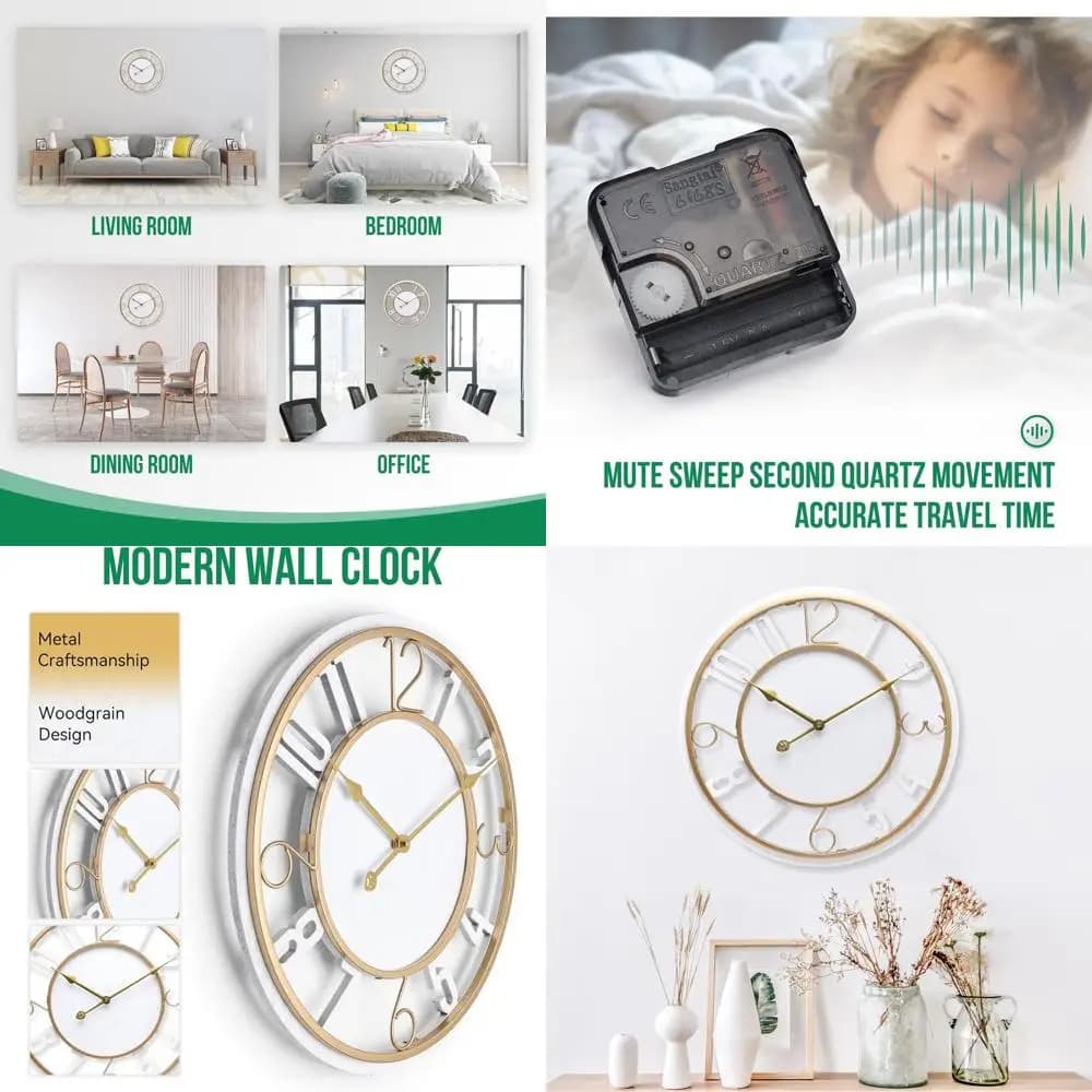 Wall Clock Large 24 Poles with Arabic Numerals, Wood, Silent, Battery, Decorative, Modern, Round, Oversize