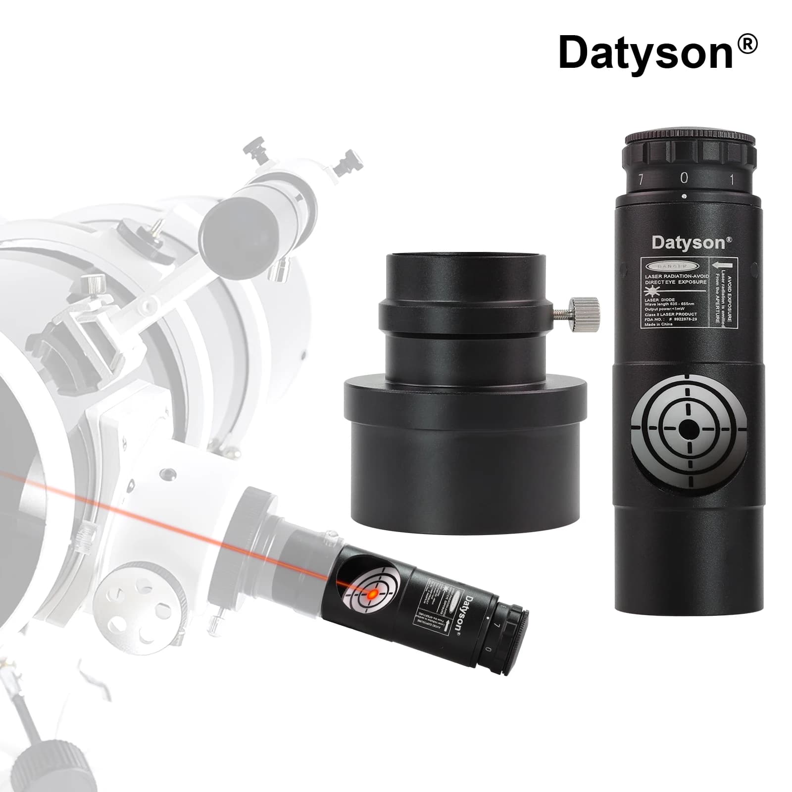 Datyson Laser Coaxializer, Suitable for Newton/ Schmidt-Cassegrain Telescopes, Telescope Laser Collimator Alignment with 1.25-Inch 7 Brightness Levels, Includes 2inch Adapters, Excellent Telescope Accessory Laser Alignment Tool