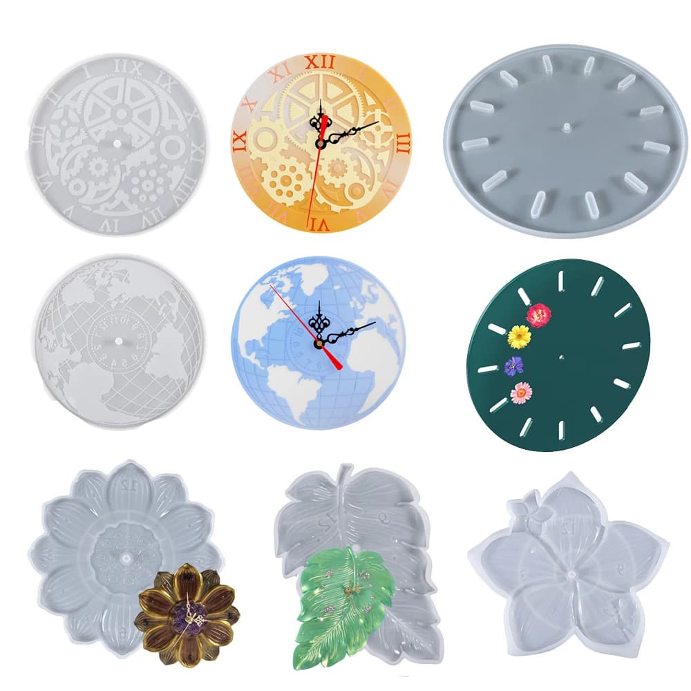 World Map Lotus Sheet Sakura Wall Clock Silicone Stamps for Epoxy Resin Office Home Wall Clock DIY Decor Art