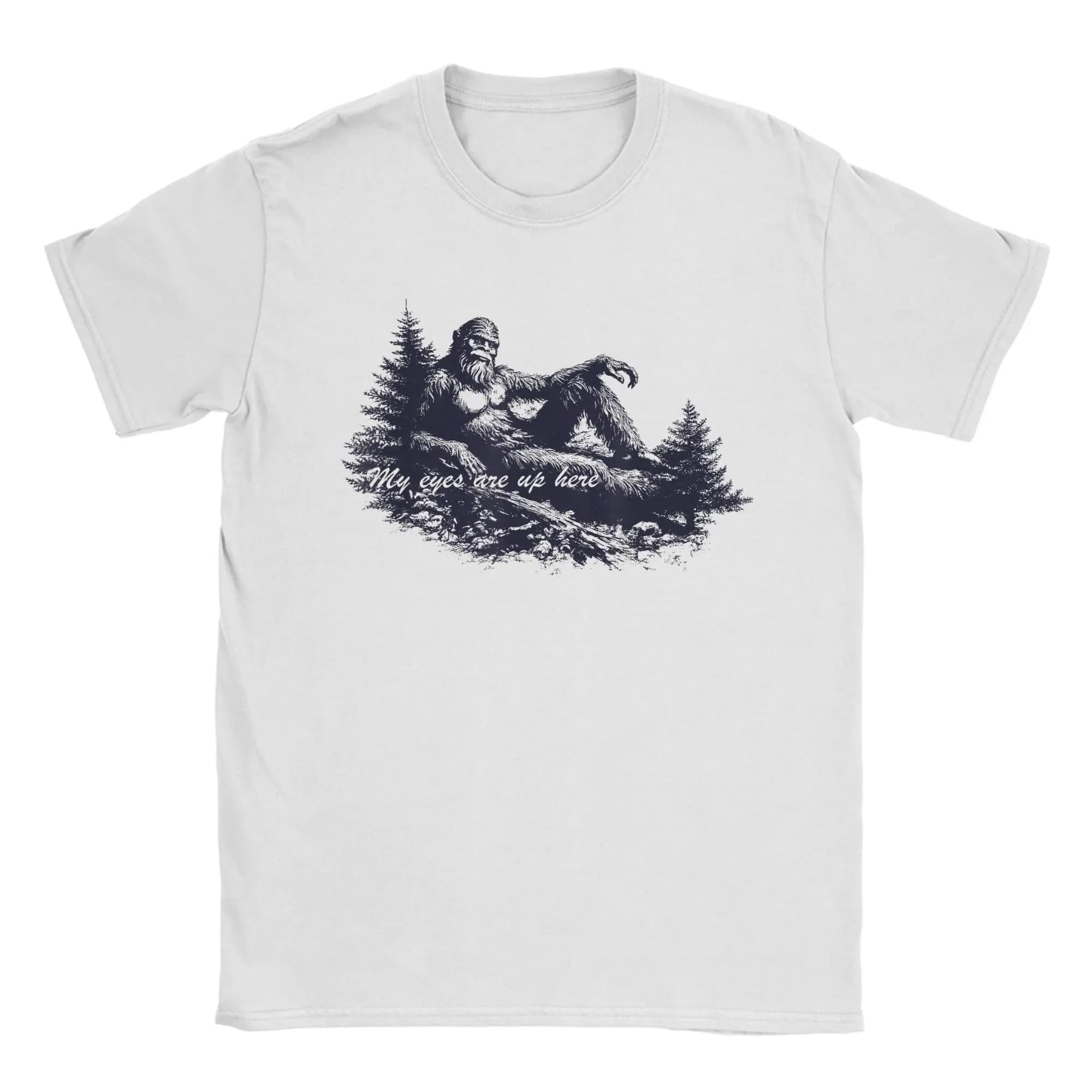 Bigfoot-s Deep Thoughts My Eyes are Up Here T-shirt da uomo divertenti, a maniche corte, girocollo, in cotone, con stampa