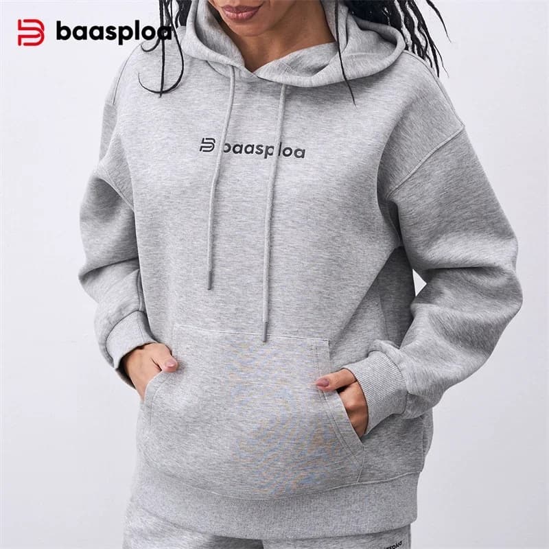 Baasploa Felpe con cappuccio da donna New Fashion Tinta unita Tasca Pullover allentato Top Felpe con cappuccio casual a maniche lunghe da donna