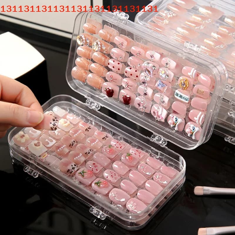Scatole porta unghie finte a tre scomparti, trasparenti in plastica, organizer per unghie finte, espositore per unghie finte