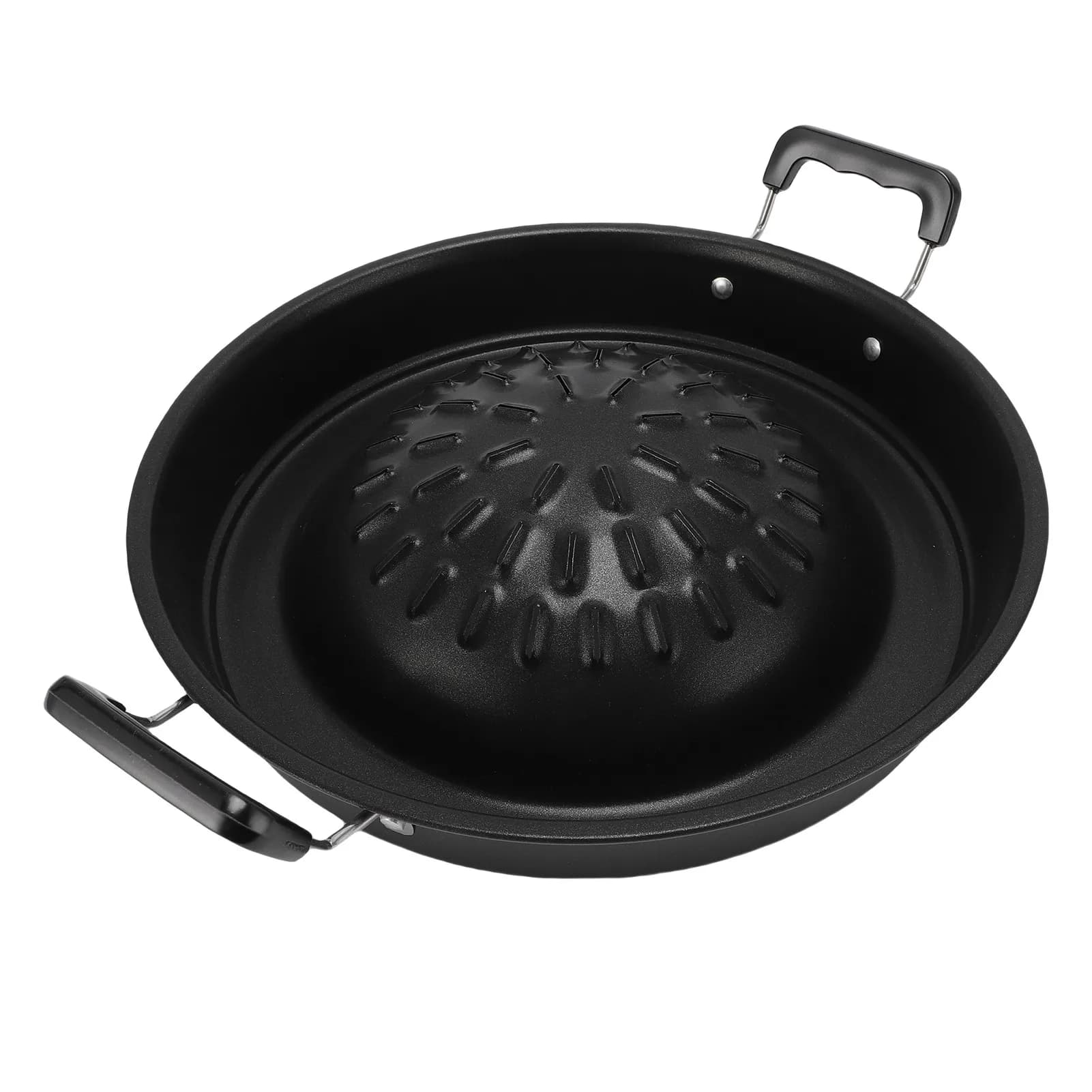 Thai BBQ Grill Pan 2 in 1 Non Stick Even Heating Aluminum Hot Pot Grill Charcoal Pan for Indoor Outdoor 30cm/11.81in Black