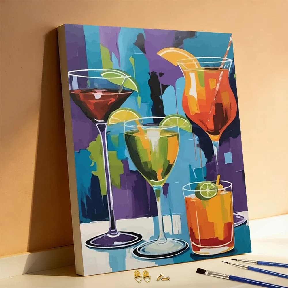 DIY Painting By Numbers Cocktail Digital Oil Painting Lime Slice Acrylic Paint By Numbers Goblet Wall Decor Living Room