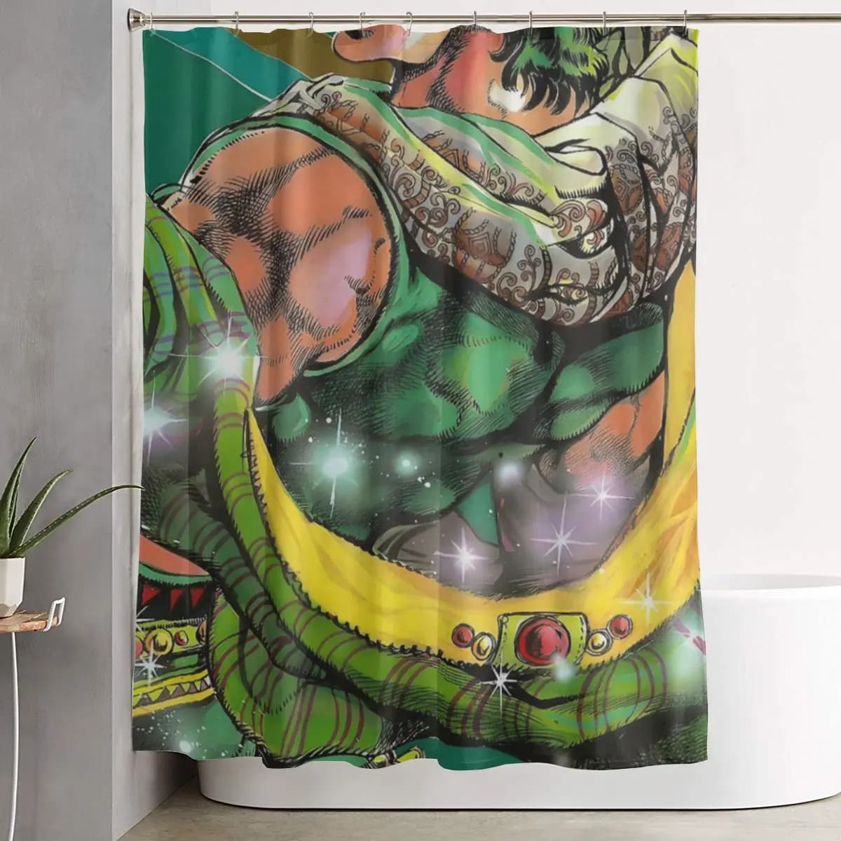 Tenda da doccia in poliestere impermeabile con ganci, a tema anime Jojo Bizarre Adventure Joseph Joestar
