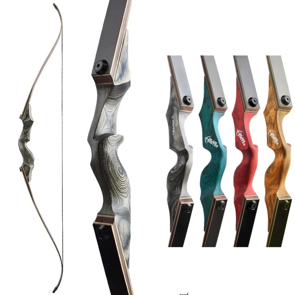 20-60lbs 5 colori 60 "Takedown destrimani Black Hunter arco ricurvo Riser in legno arco lungo tiro con l'arco arco da caccia di alta qualità