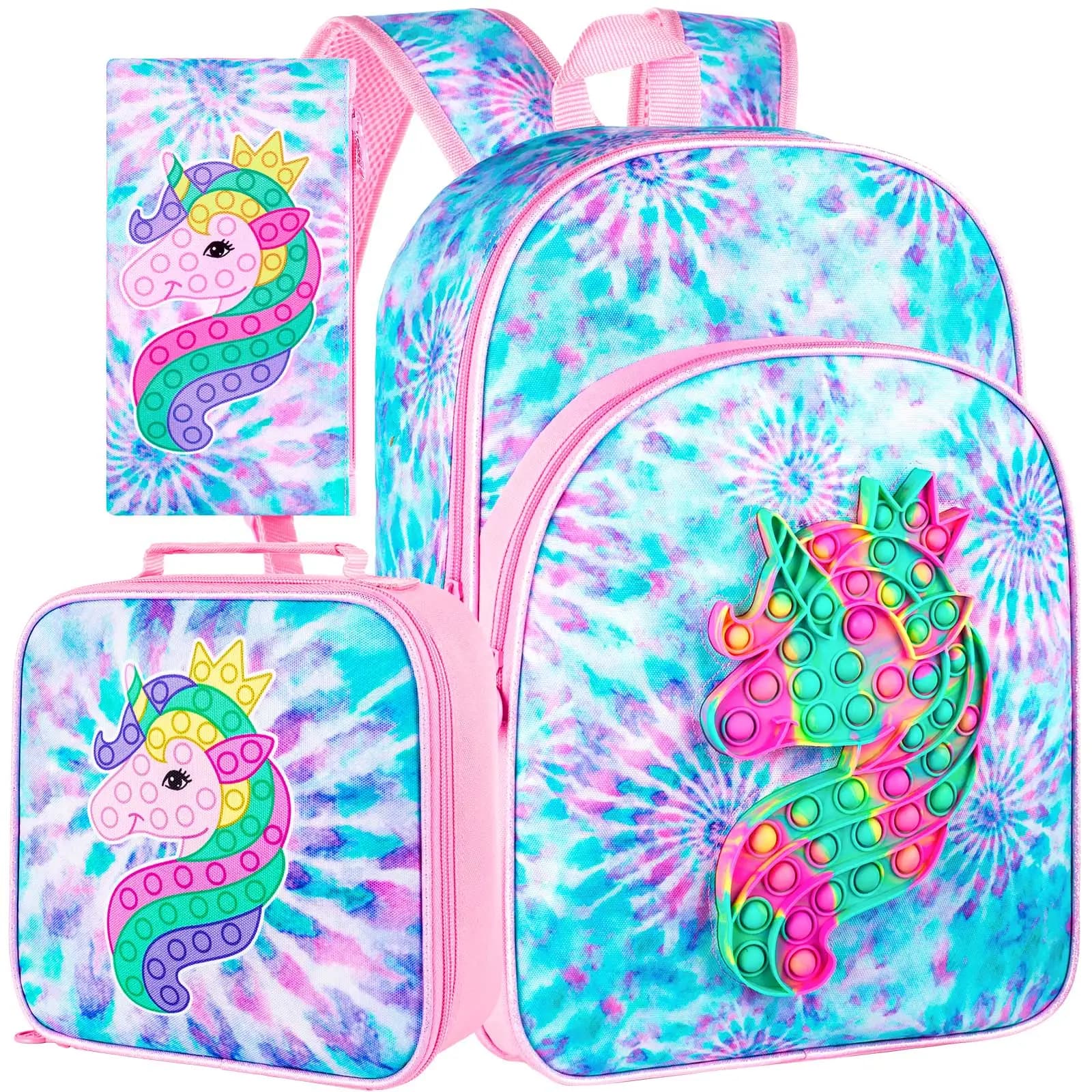 Zaino da 3 pezzi per ragazze, zaino per bambini da 16 pollici con unicorno e set porta pranzo, borsa da scuola per l'asilo e la scuola elementare