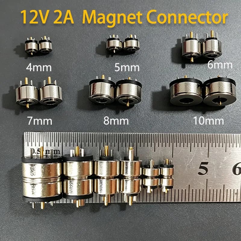 Connettore Magnetico Circolare a 2 Pin Maschio e Femmina da 5/6/7/8/10mm, 12V 2A Placcato in Oro per Ricarica Fai-da-Te di Smartwatch