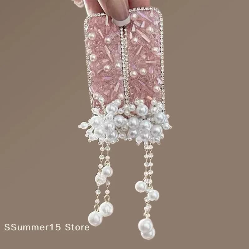 【R】Pearl Tassel Hair Clip Crystal Side Clip Women'S Headdress Vintage Chinese Hair Accessory For Special Occasions Hanfu