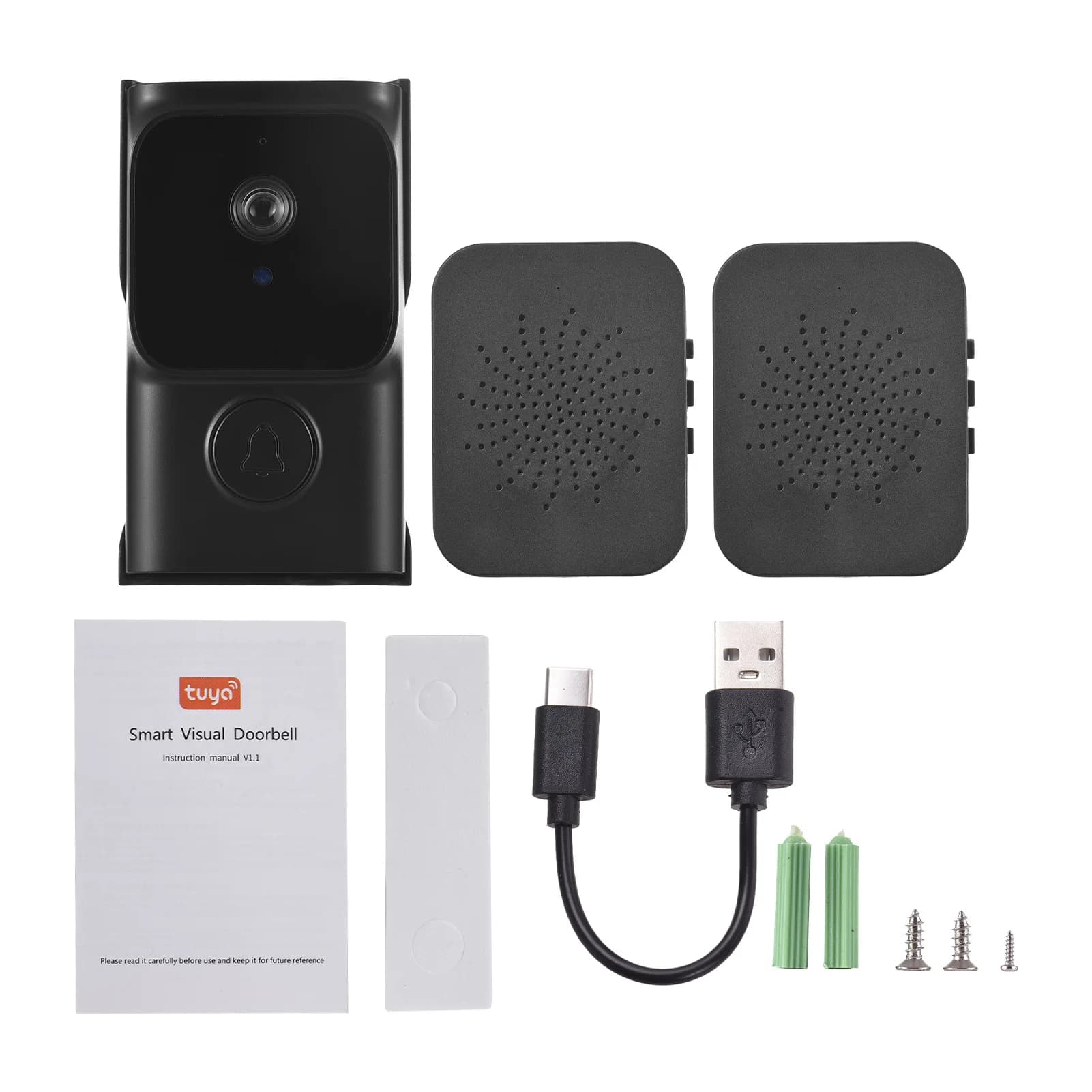 Campanello Intelligente WiFi con Telecamera, 2 Suonerie, Controllo App TY, Visione Notturna a Infrarossi, Videocitofono Ricaricabile