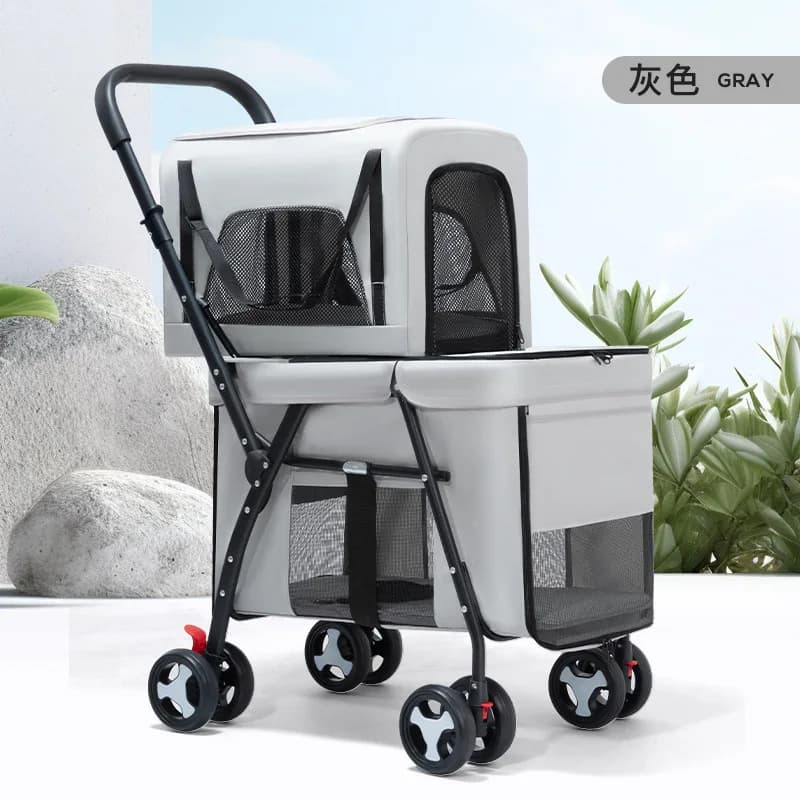 Double-layer Pet Cart, Separate Dog and Cat Carrier, Outdoor Lightweight, 2-level Design, Portable Travel Stroller