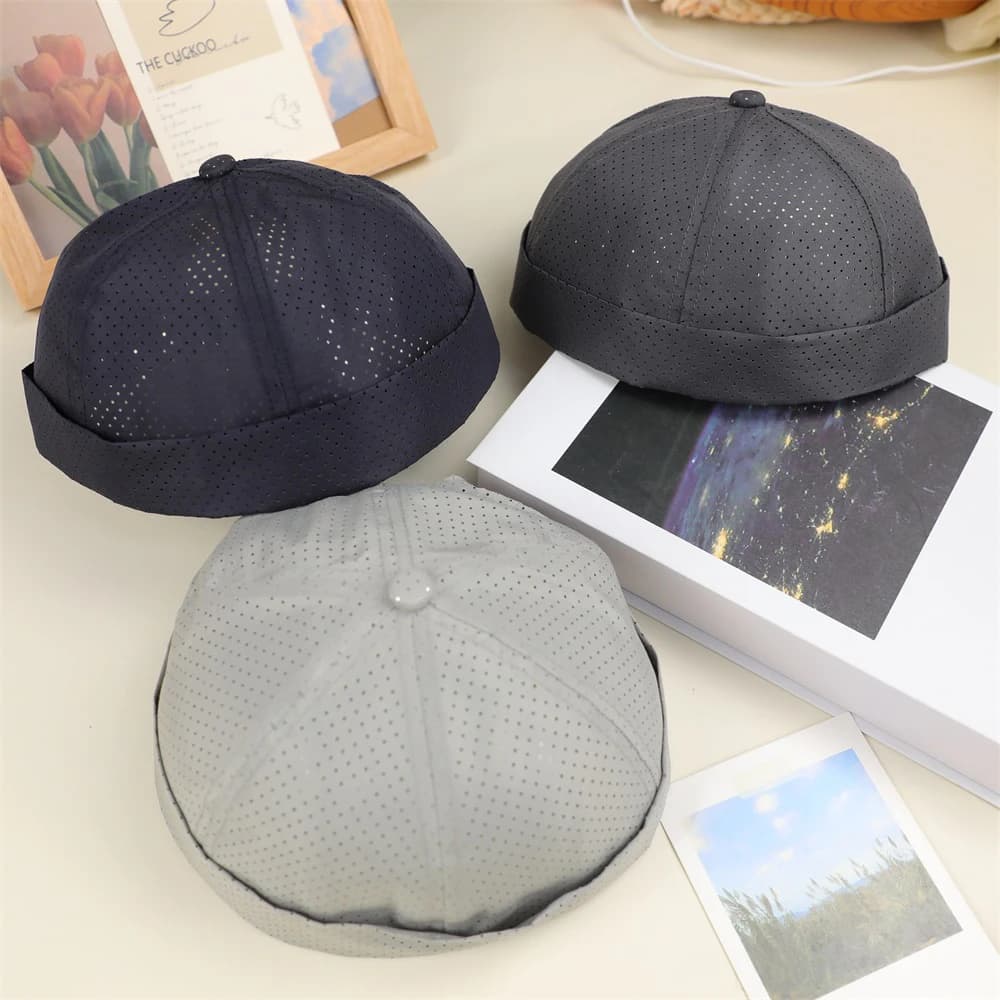 HOT Summer Quick Dry Mesh Brimless Caps Breathable Beanie Cap Skullies Cap Unisex Docker Cap Sailor Rolled Cuff Harbour Hat