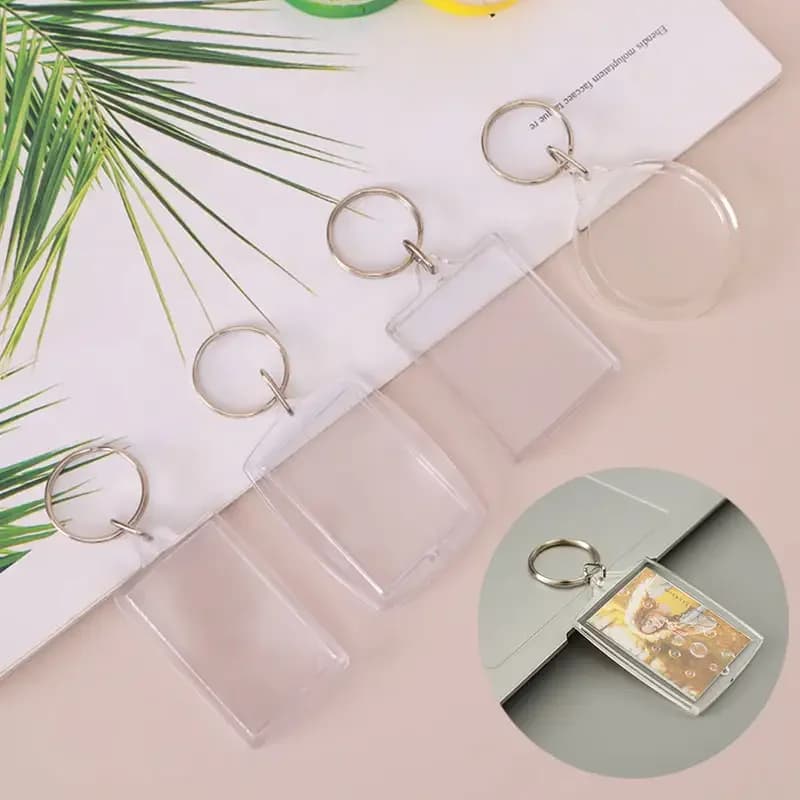1pc Clear Acrylic Photo Frame Key Chain Diy Empty Picture Frame Bag Pendants Key Holder Mini Picture Frame Clip Keyring Jewelry