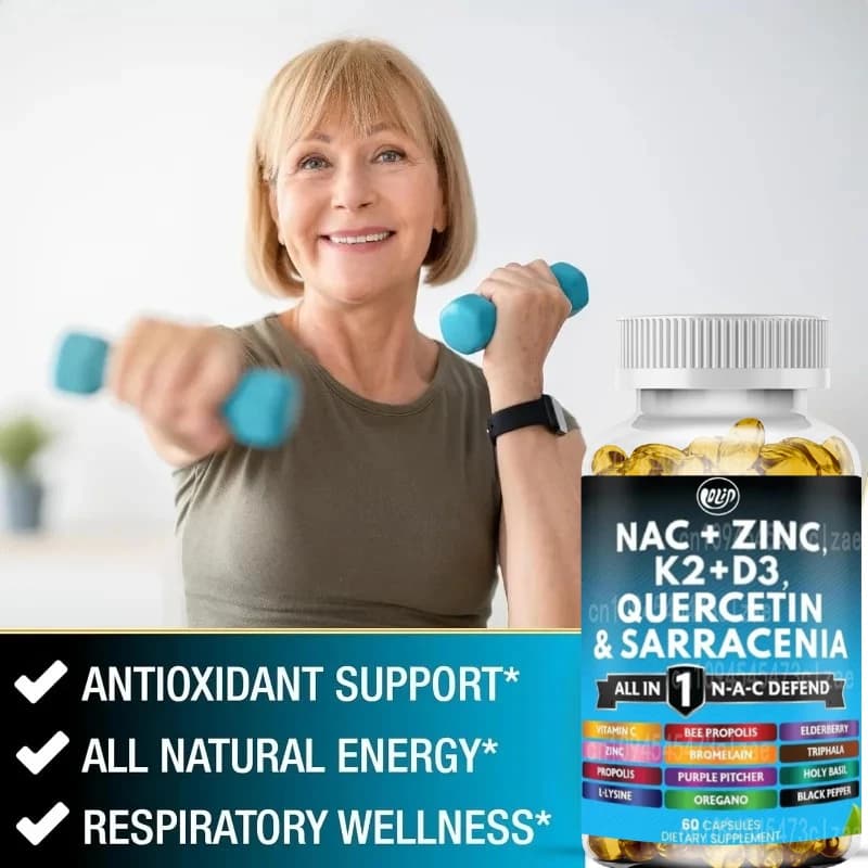 NAC supplements contain vitamin D3, K2, zinc, oak, elder, propolis, bromelin and lily-60 capsules