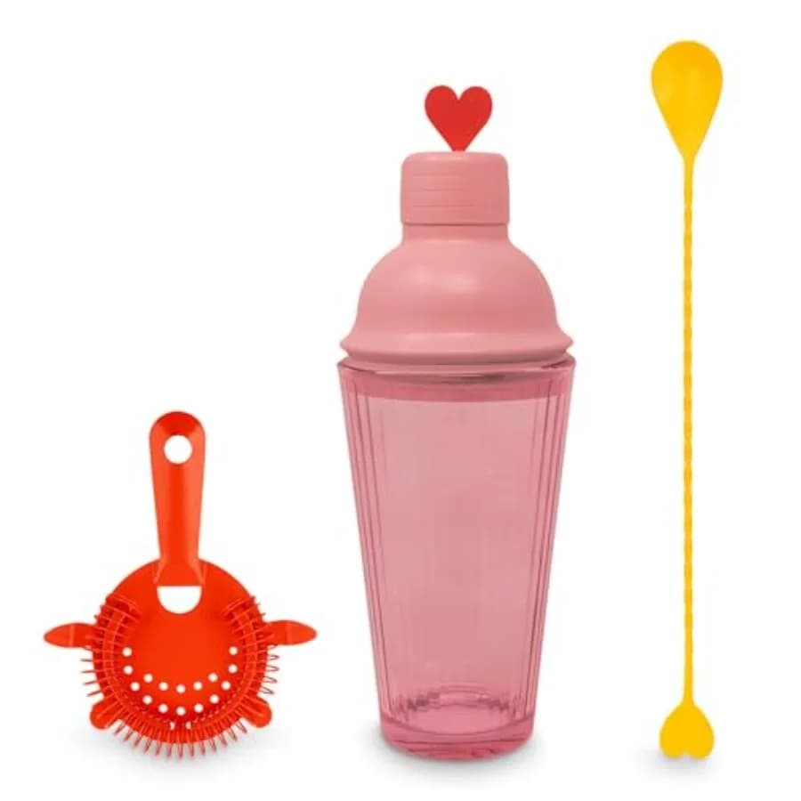 Set da Bar Carino con Shaker, Colino e Cucchiaio, Set Shaker per Cocktail, Kit da Barman, Accessori per Bar Keeper a Forma di Cuore