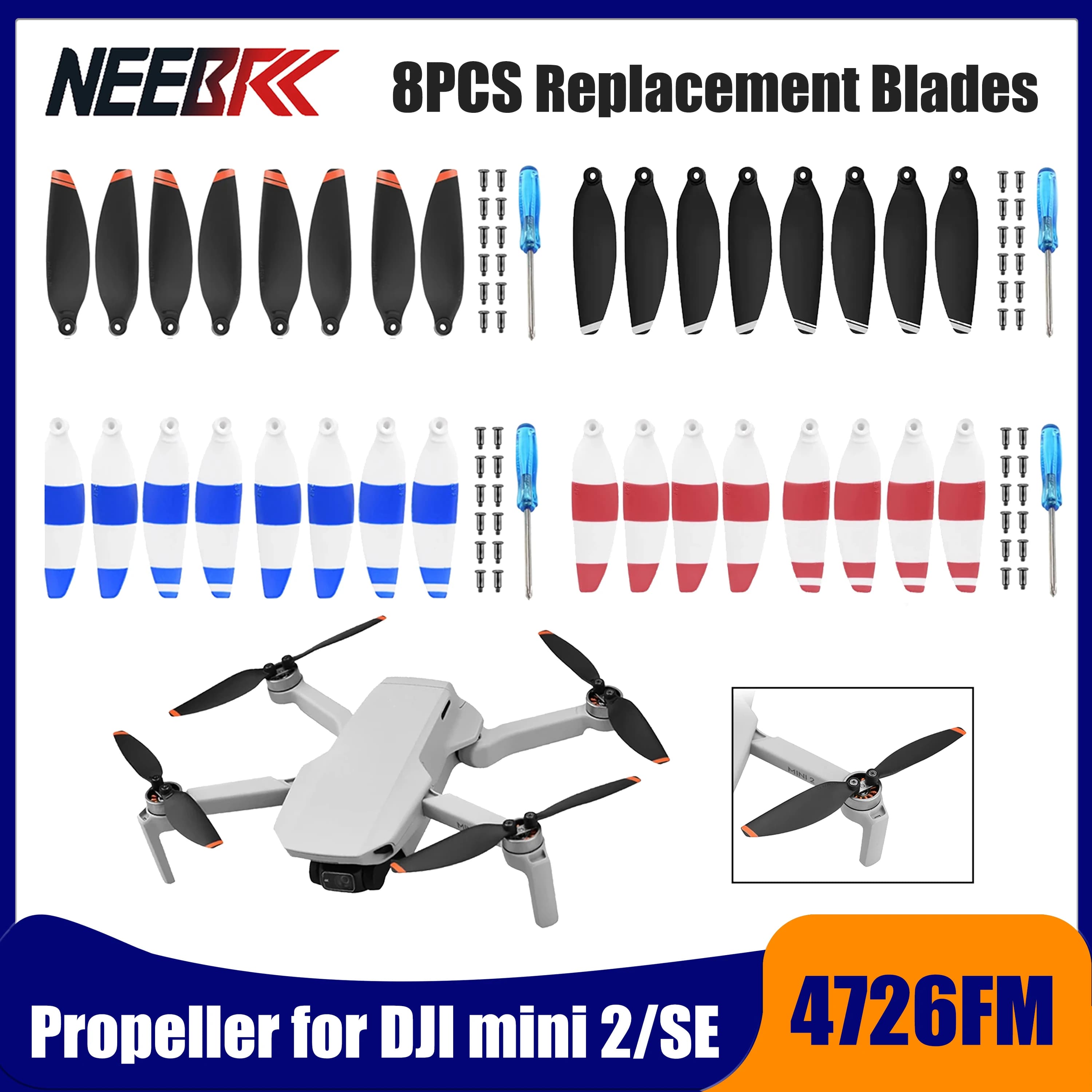8PCS 4726FM Replacement Drone Eliche Blade Low Noise Wing Replacement Fan Suitable for DJI Mini 2 Drone Accessories