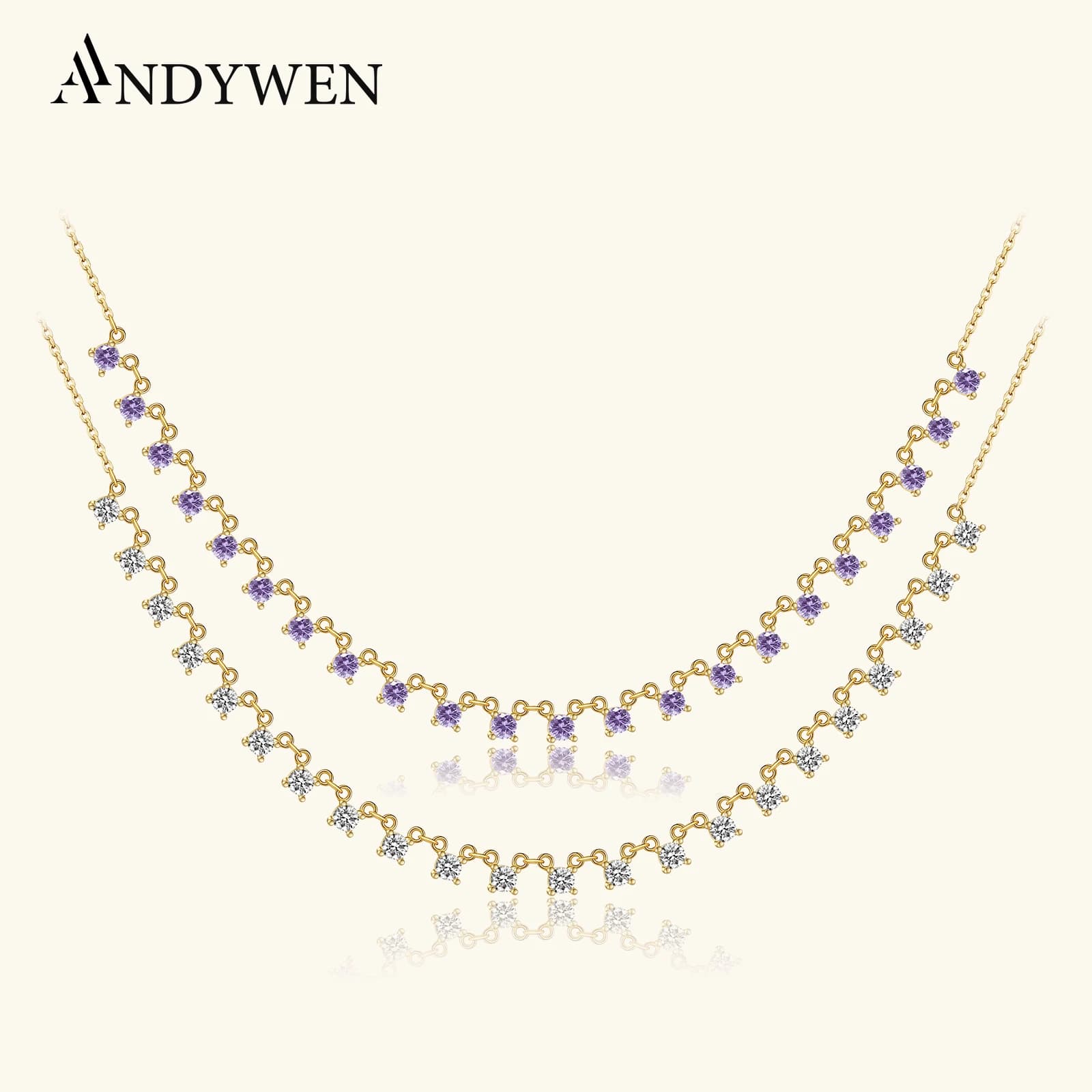 ANDYWEN 925 Sterling Silver Gold Clear Zircon Charms Chain Necklace Long Choker Women Fashion 2020 Party Wedding Jewelry Gift
