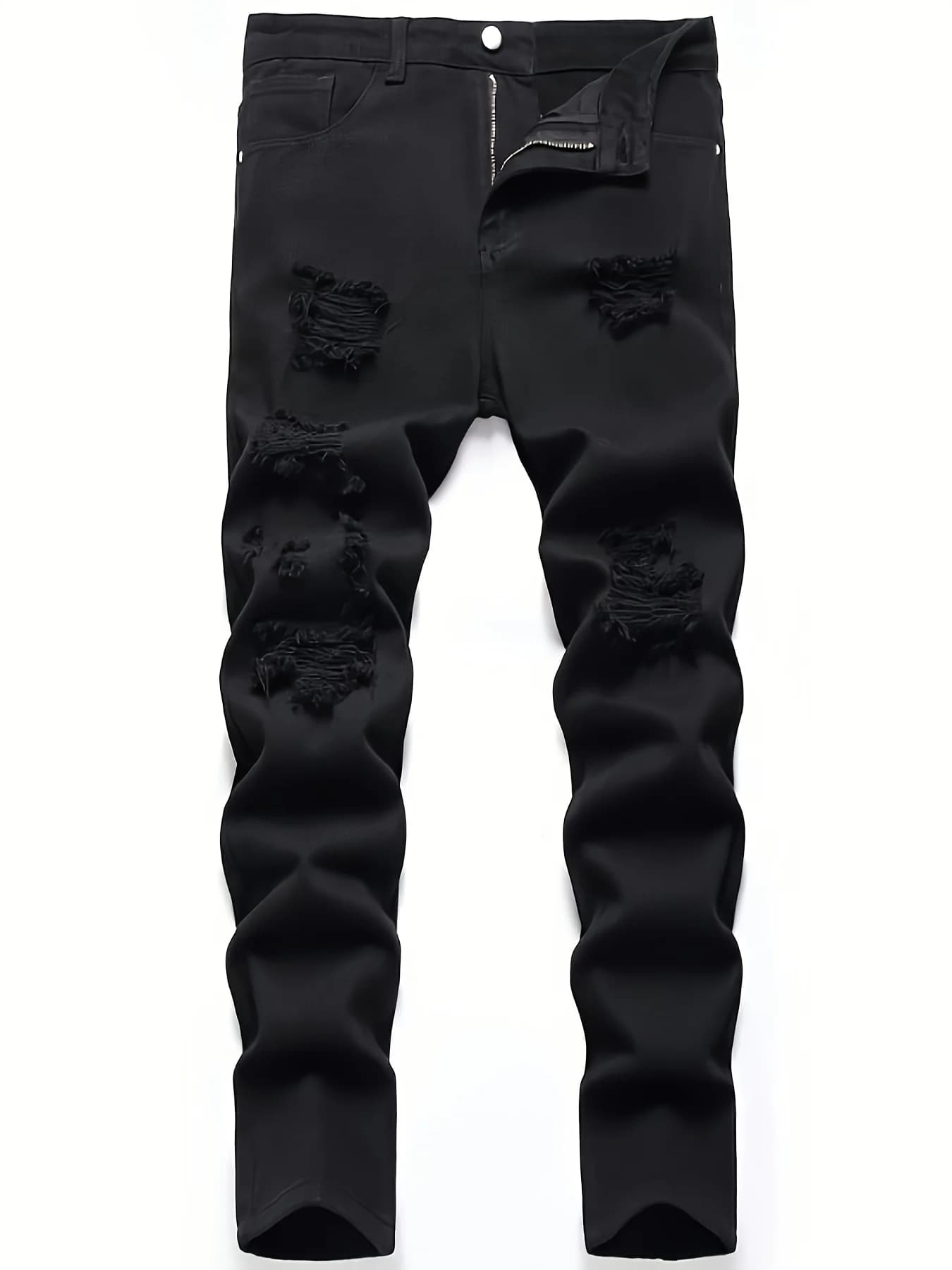 Pantaloni in denim nero traforato slim fit da uomo
