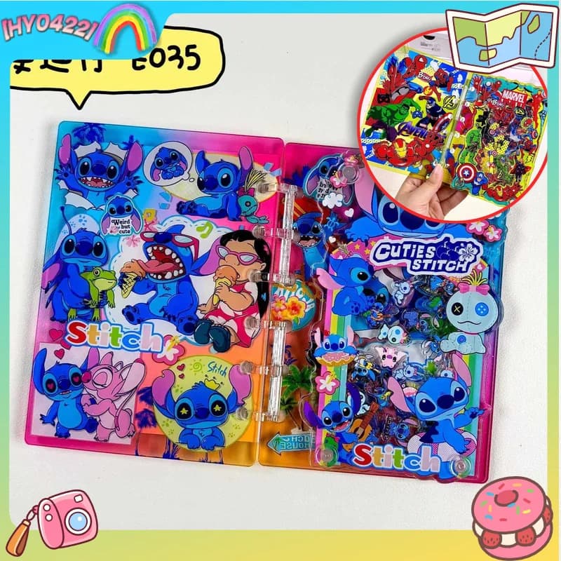 Formato A7 Fai da te Notebook Cartoon Stitch Acrilico Shake Book A7 Notebook Carino Fai da te Anime Book Toy Figure Articolo di cancelleria da collezione