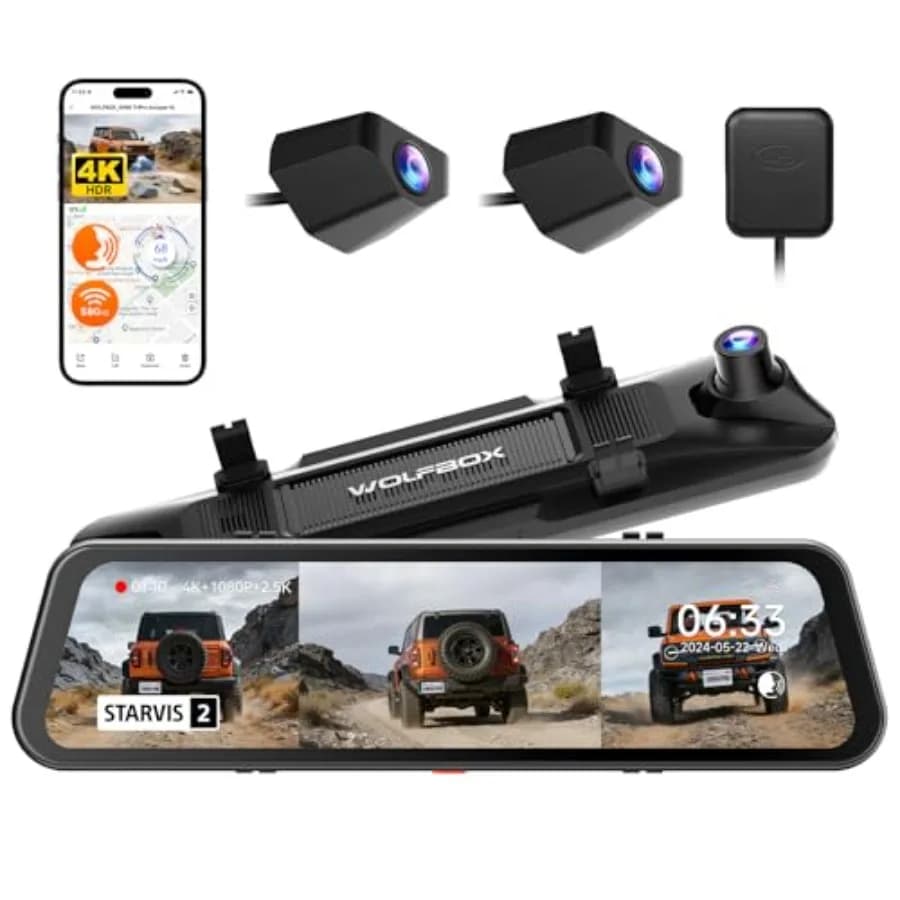 Dash Cam per Monitoraggio Angoli Ciechi Fuoristrada: Tripro Bumper-N, 4K+2.5K+1080P, Visione Notturna STARVIS 2 IMX678, Schermo Intelligente da 12 Pollici, Nero