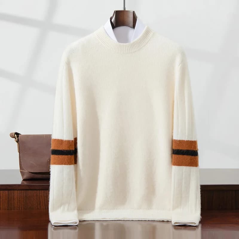 Maglione da uomo in puro cashmere al 100% con maniche a blocchi di colore, girocollo a sette aghi lavorato a maglia spessa casual versatile pullover base