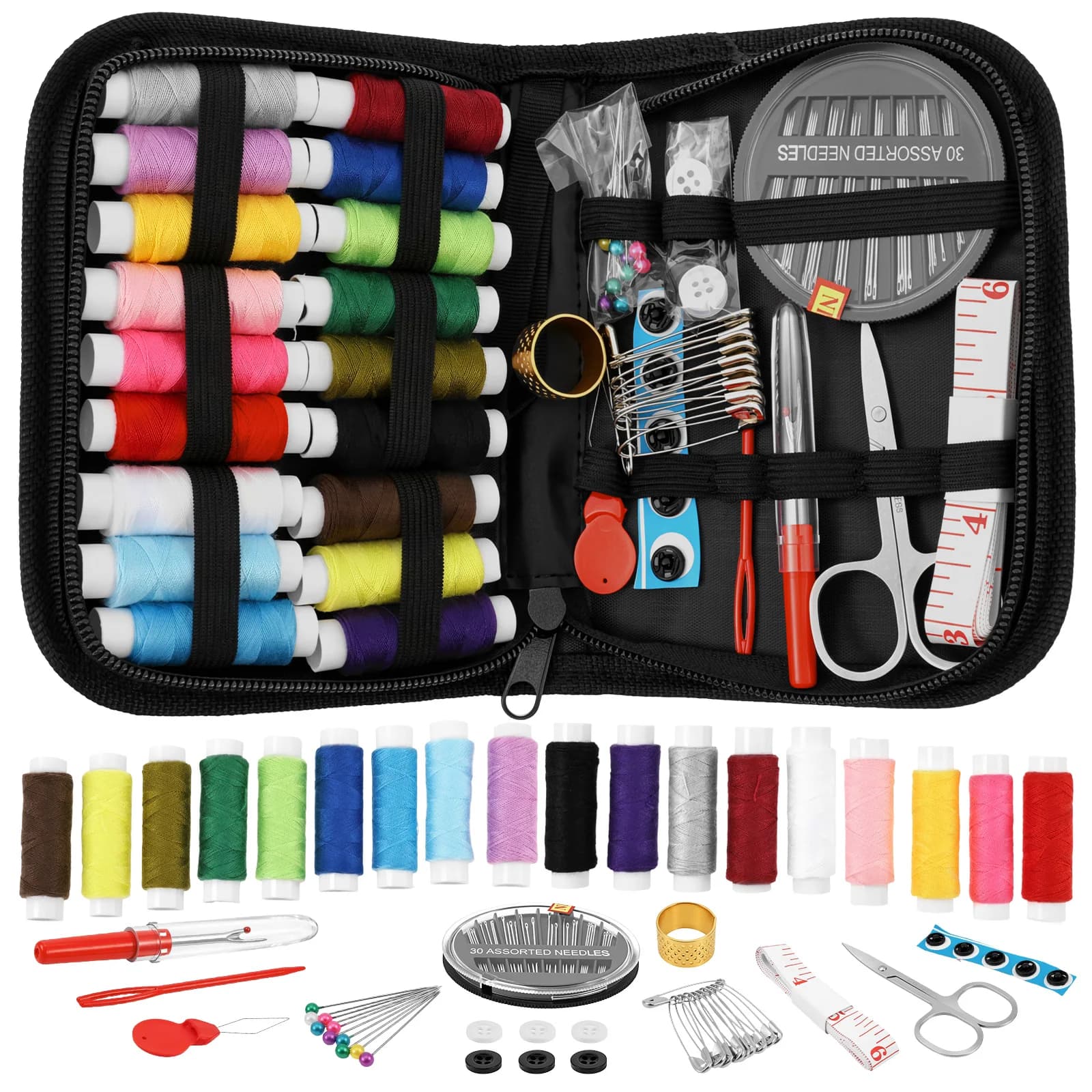 229/58Pcs Sewing Kit with Threads Needles Scissor Tape Measure Buttons Storage Bag Portable Travel DIY Handcraft Sewing Box Tool