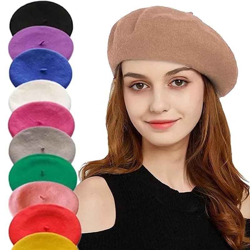 Cappello berretto tinta unita in lana calda spessa invernale vintage per donna ragazza artista francese moda casual tinta unita berretto rosso nero