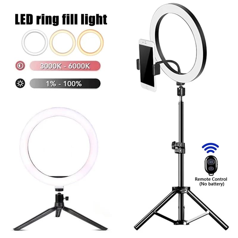 Luci per fotografia a LED per selfie, lampada calda e fredda con treppiede, telecomando USB dimmerabile per lampada di riempimento dal vivo per video del telefono