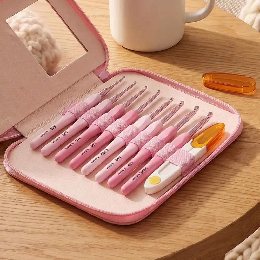 Crochet Hook Set Pink Ergonomic Crochet Hooks Set with Soft Grip Handles Scissors Storage Case – Beginner Crochet Needles Kit