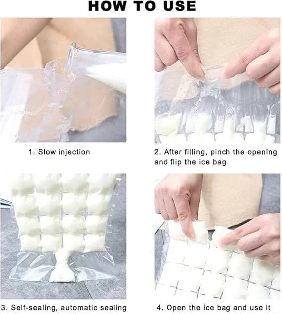 50 Packs Disposable Ice Cube Bags with Funnel - Leakproof Self-Seal, Stackable Ice Mold for Easy Ice Cubes, Perfect for Parties, Cocktails & Coolers