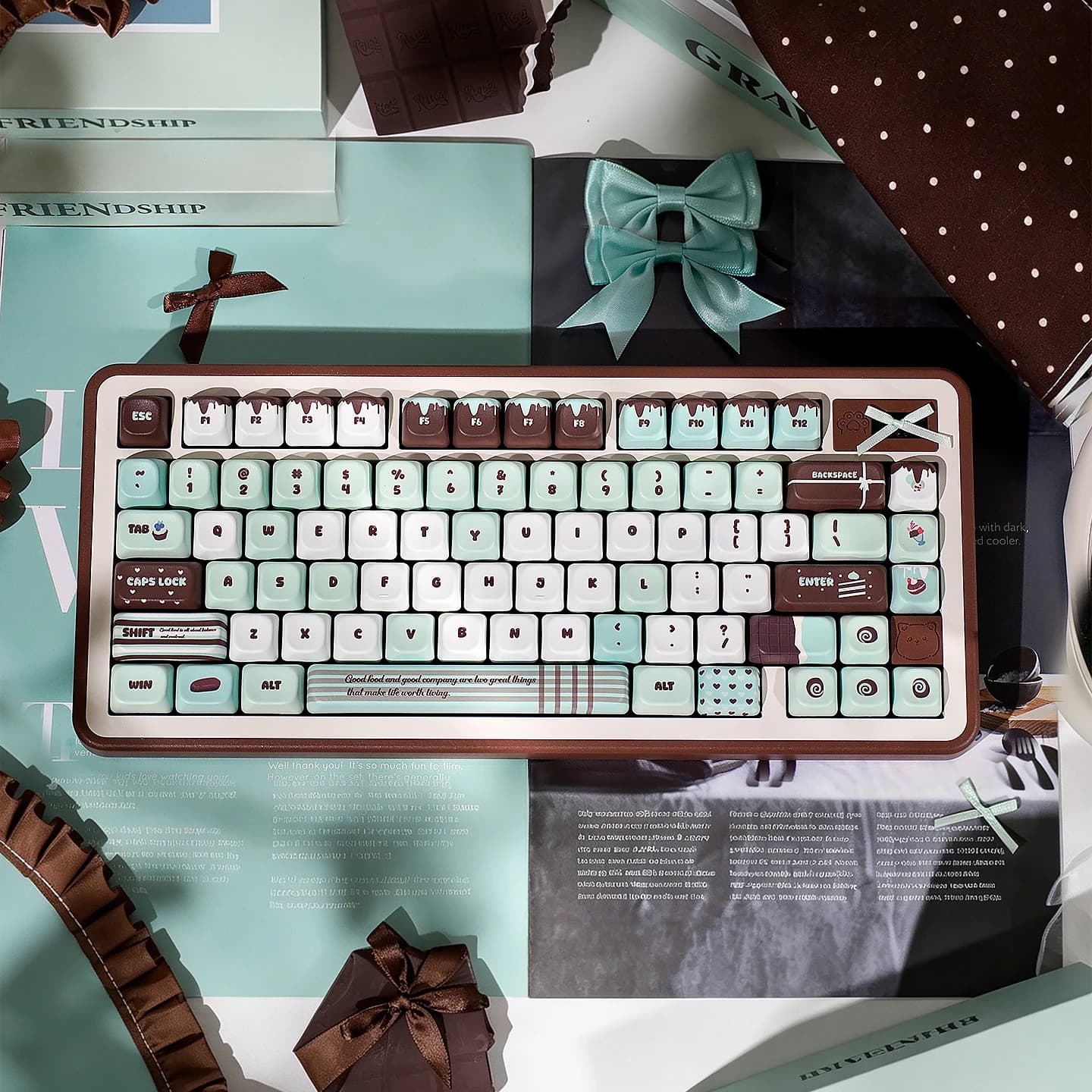 Keycaps URE Mint Dessert con sublimazione a cinque lati, profilo SOA, in PBT, colore verde, keycaps carini per tastiera meccanica MX Cherry