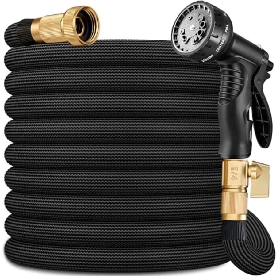 Flexible Garden Hose 25 FT, Ultra Lightweight Water Hoses 25FT w/10 Function Sprayer and 3/4" Brass Fittings, Kink-Free, Sturdy