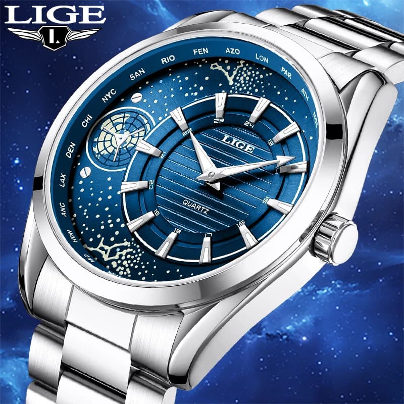 LIGE Original Quartz Watch, Fashionable Stainless Steel Strap, Luxury Men's Watch, Bright And Waterproof, Reloj Hombre+Box