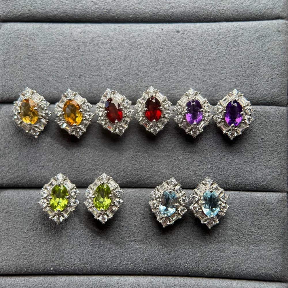 Natural Garnet Earrings Fashion 100%-S925 Sterling Silver Ear Stud for Woman Birthday Anniversary High-End Jewelry Gift
