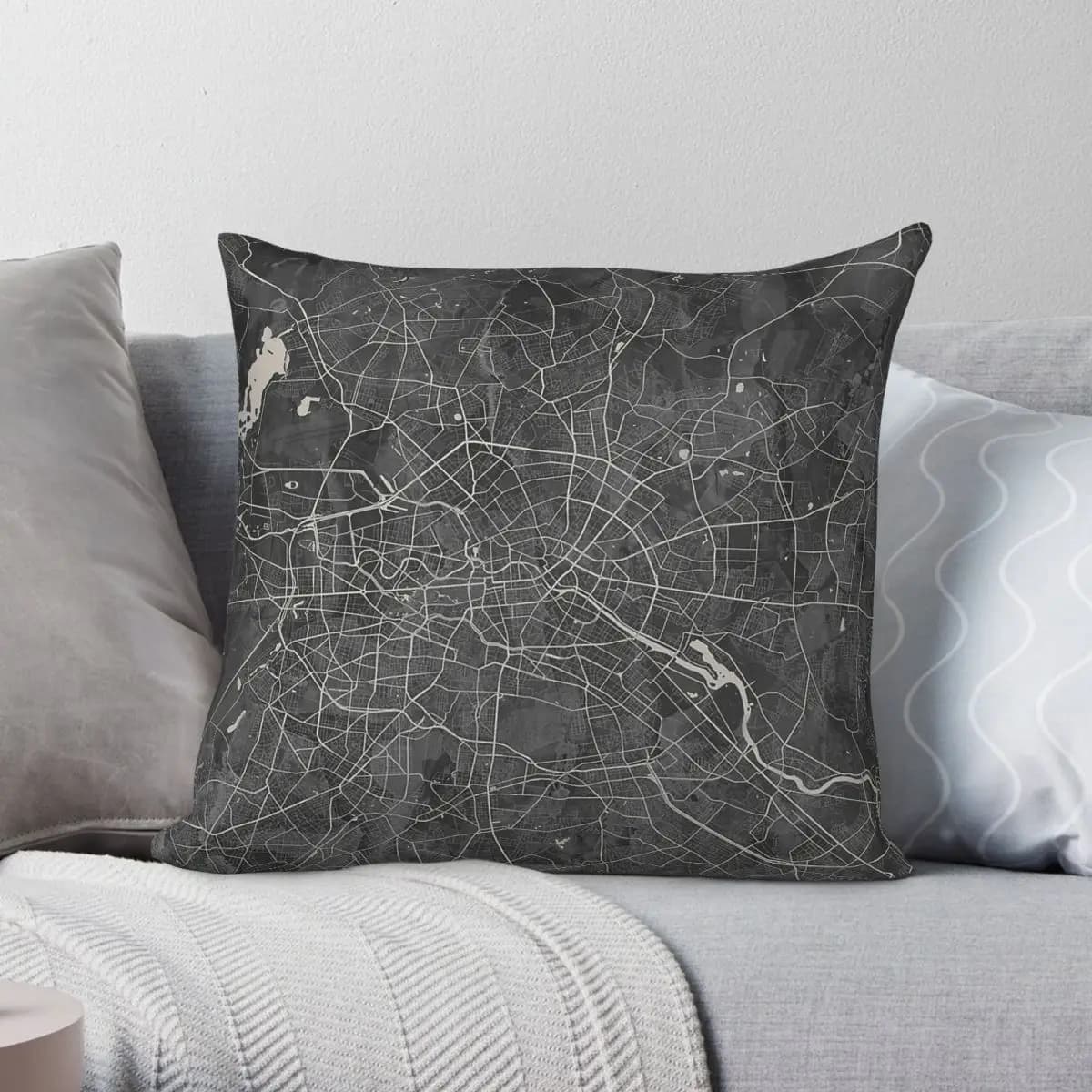 Federa per cuscino quadrata con mappa grigia di Berlino, Germania, in poliestere, lino, velluto, stampata, con cerniera, decorativa, per divano