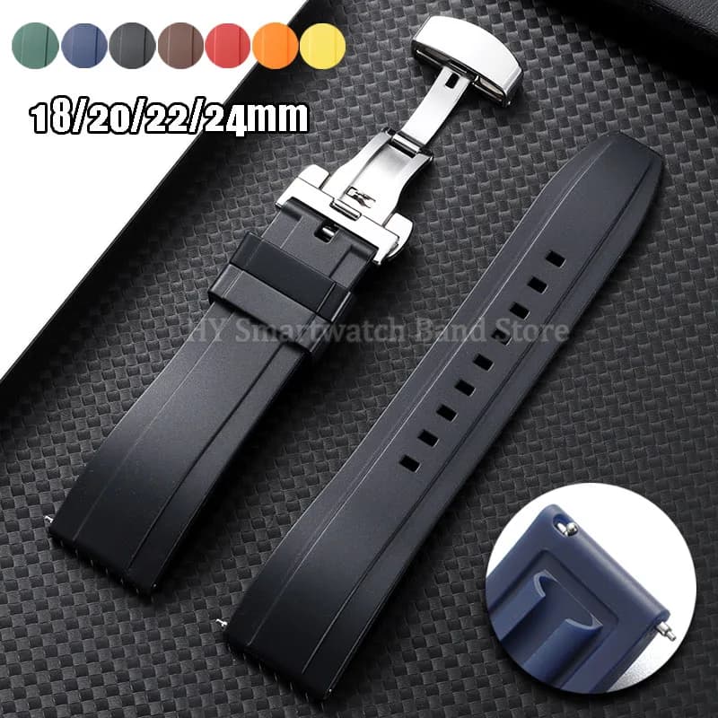 Cinturino in Silicone da 18mm 20mm 22mm 24mm per Orologi Omega, Rolex, Huawei, con Sgancio Rapido, Chiusura Pieghevole, Impermeabile, Bracciale in Gomma