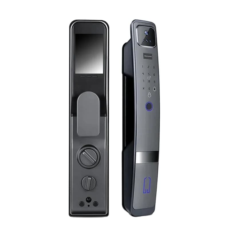 Porta automatica Smart Grey WiFi 5V USB con nuova telecamera con password completamente automatica in lega di alluminio 430 * 75mm per porte in legno / acciaio