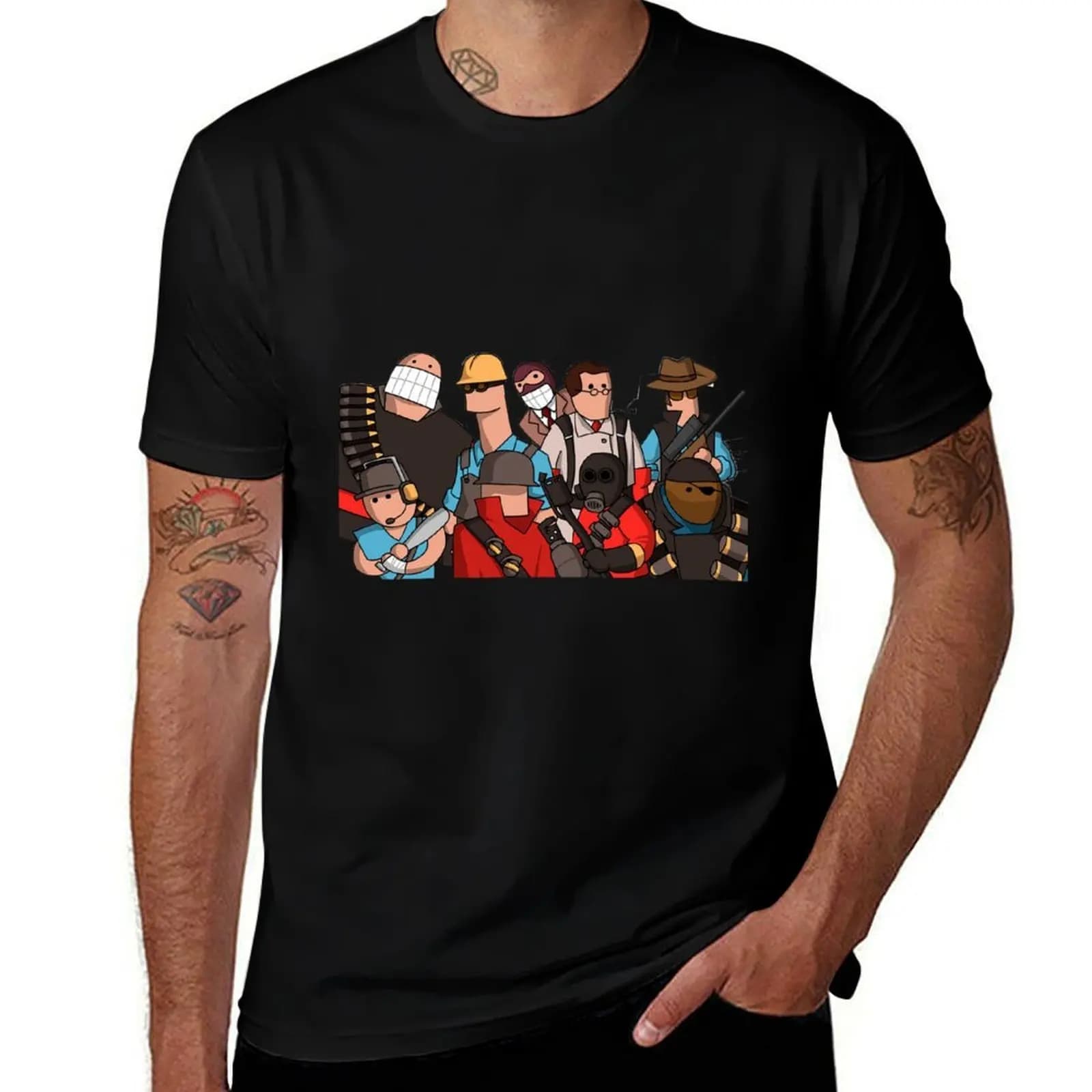 Team Fortress 2 - Cartoonified Team Design T-Shirt Casual Pattern Print Tee Shirt