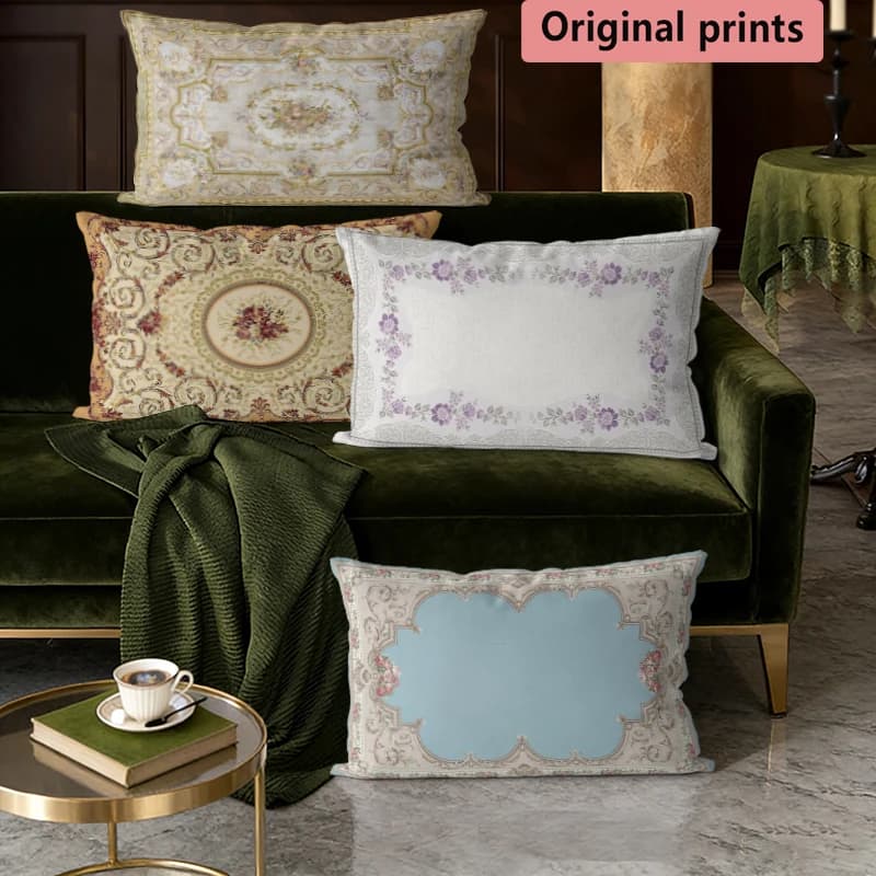 Vintage Floral Elegant Rectangle Pillow Cases Suitable For Sofa Bedroom Car Pillow Cover Cushion Rectangular Back Cushion