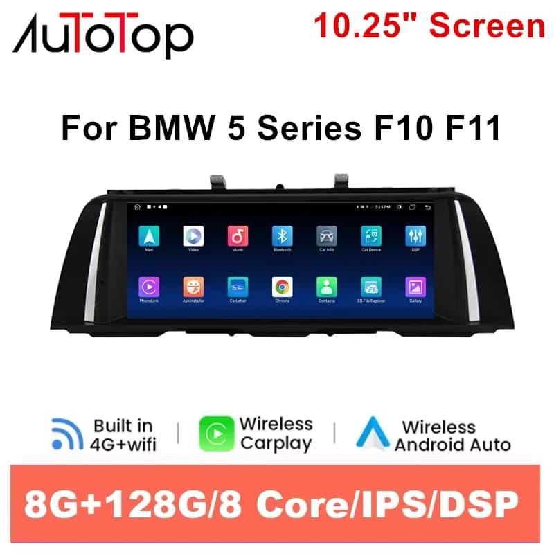 AUTOTOP Android 12 Car Multimedia Carplay Per BMW Serie 5 F10 F11 2011-2016 Navigazione GPS 4G Wifi 8G + 128G Radio 2Din BT
