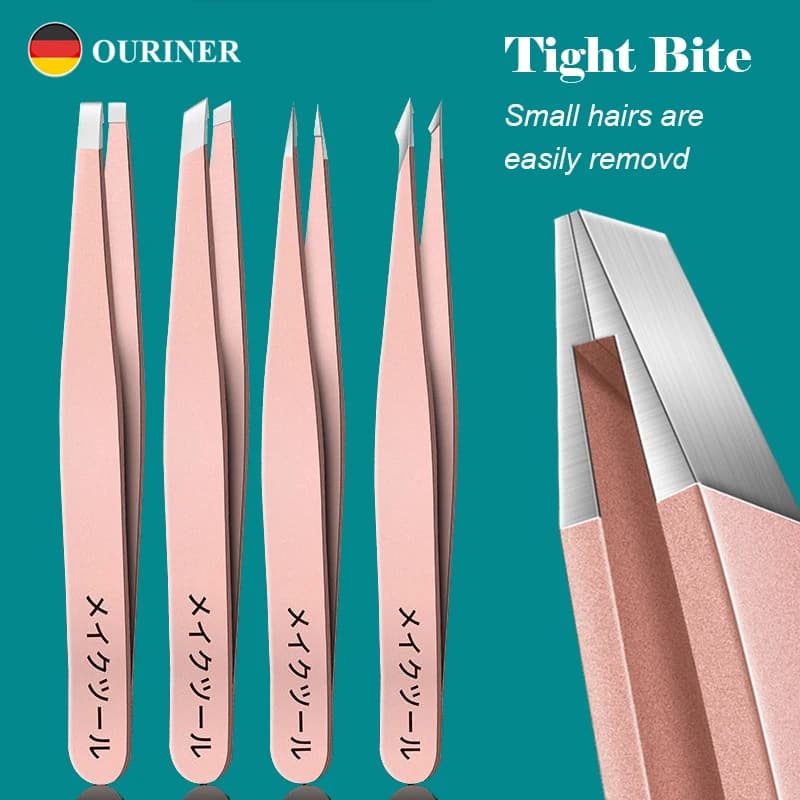 Stainless steel precision tweezers for hair removal of eyebrows, lacquer, black dot sloping tip Sharp point