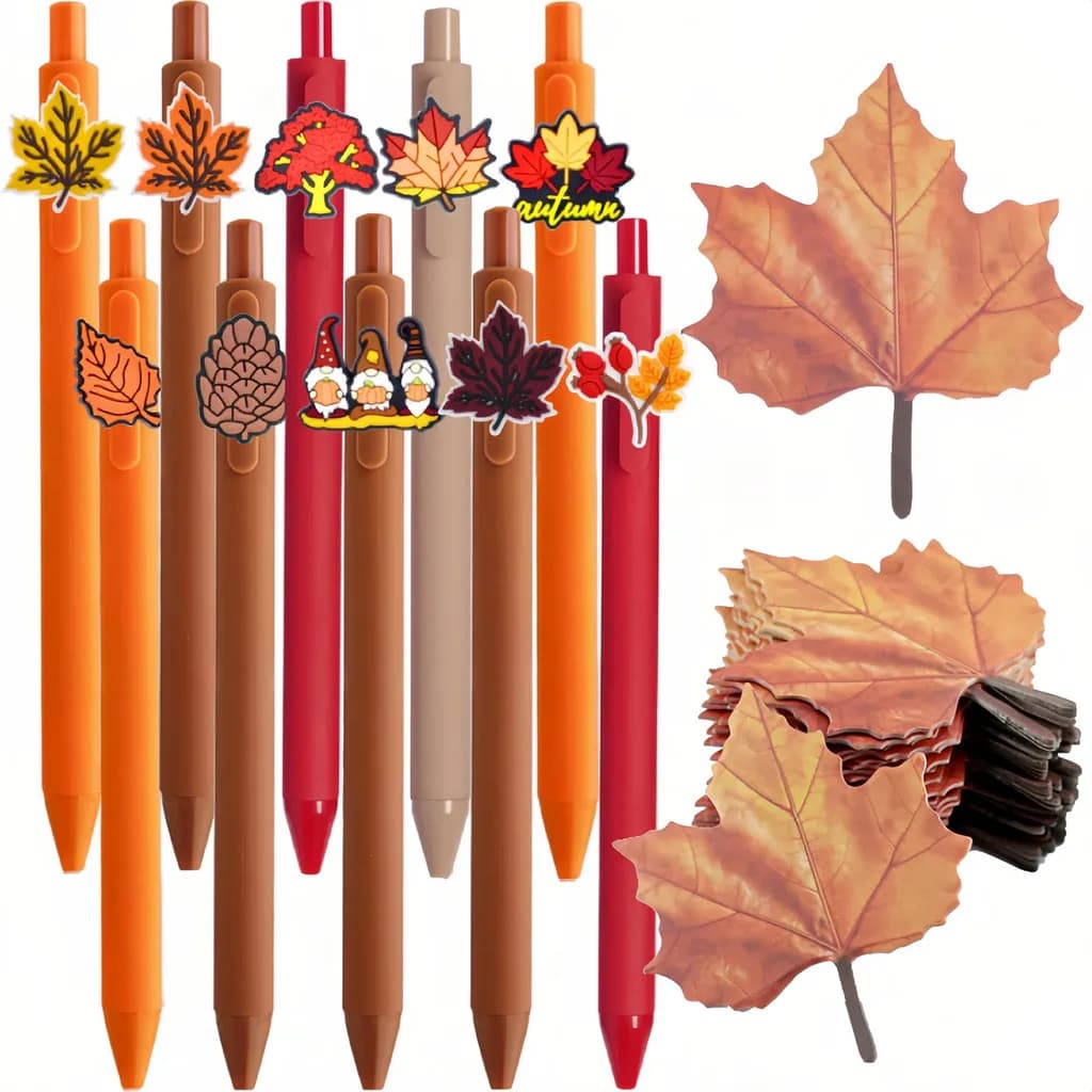 10 set di foglietti adesivi e penne con foglie autunnali del Ringraziamento per bomboniere per il raccolto autunnale, materiale scolastico per ufficio