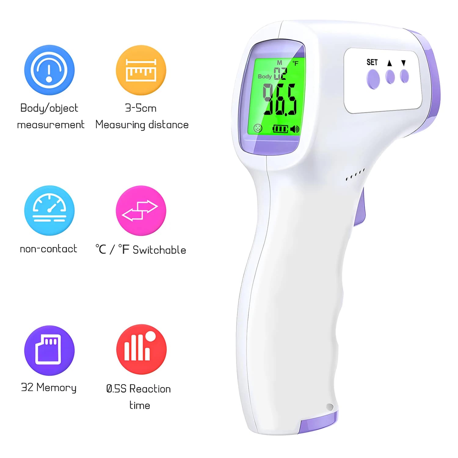 Digitale ℃ ℉ Termometro a Infrarossi LED per Febbre e Temperatura Corporea, Pirometro Medico IR per Bambini e Adulti
