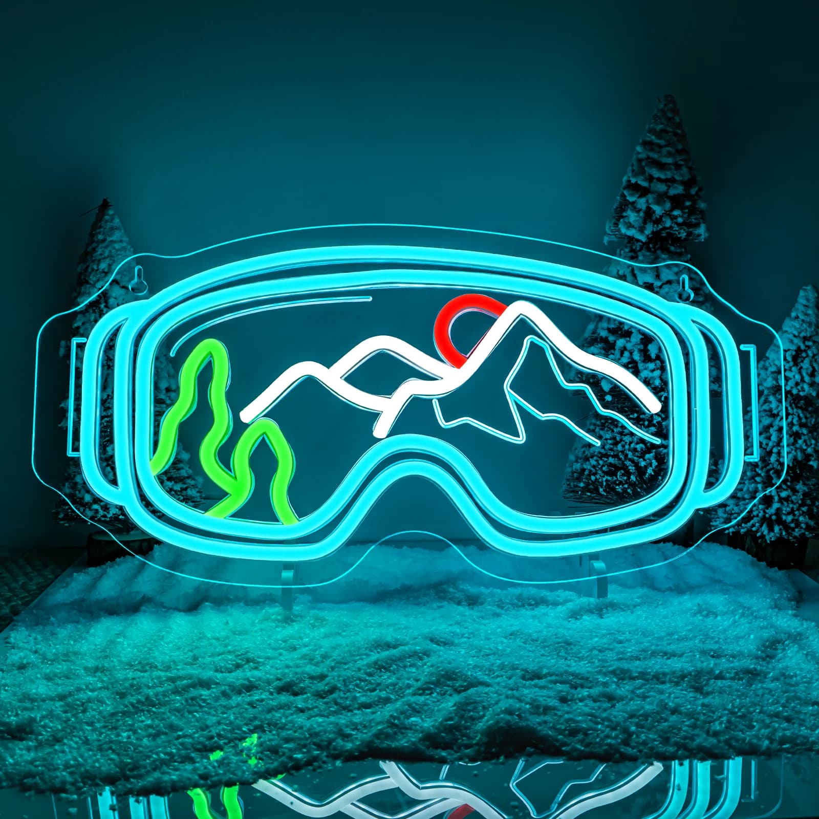 Occhiali da sci Insegna al neon Sci Party Decor Wall Art Montagna innevato Insegna al neon per la decorazione della parete per Skier Home Camera da letto Cafe Bar Man Cave