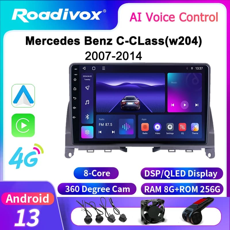 roadivox Android car radio for Mercedes Benz C-CLass(w204) 2007-2014 stereo screen Multimedia Player tape recorder carplay