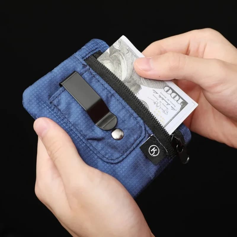 1PC Mini Coin Purse Simple Fabric Pouch with Zipper & Belt Clip Non-braided RFID Blocking Money Bag Organizer for Cash and Coins